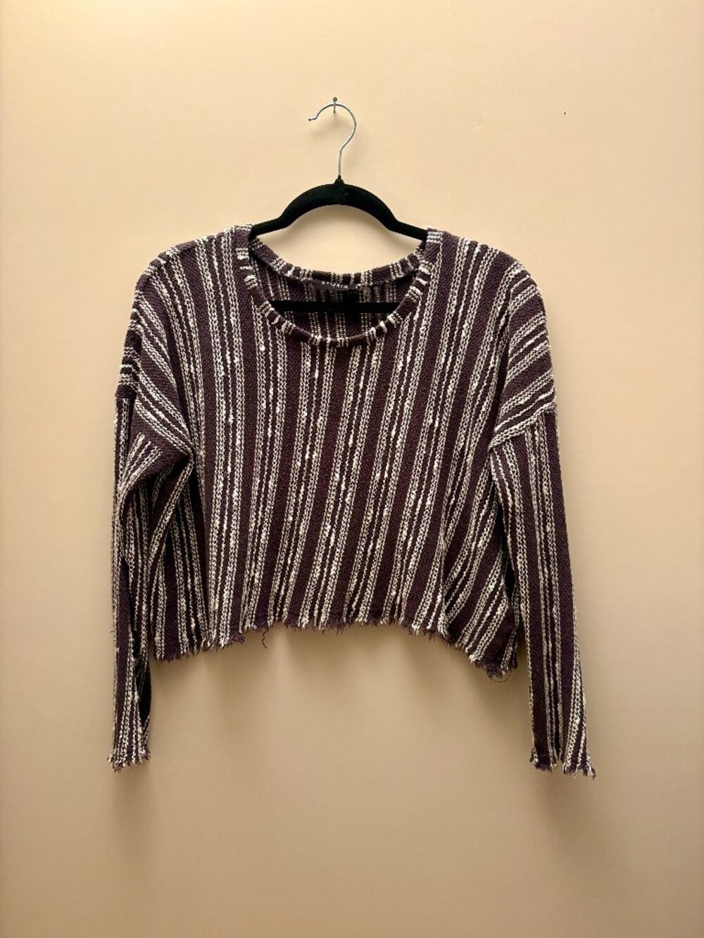 Beach Baja Striped Crop Knit Top Long Sleeved Top